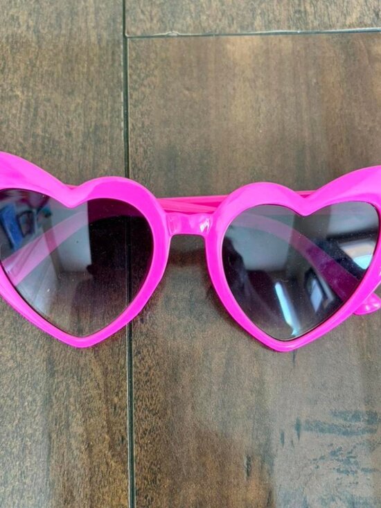 Accessories - Bright Hot Pink Heart Sunglasses Glossy Frame Dark Gradient Lenses